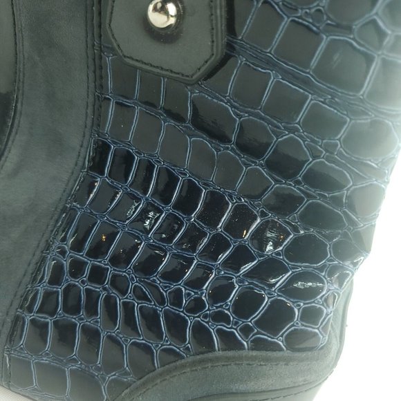 Beijo Womens Navy Blue Faux Croc Print Embossed Magnetic Double Strap Handbag - Picture 7 of 15